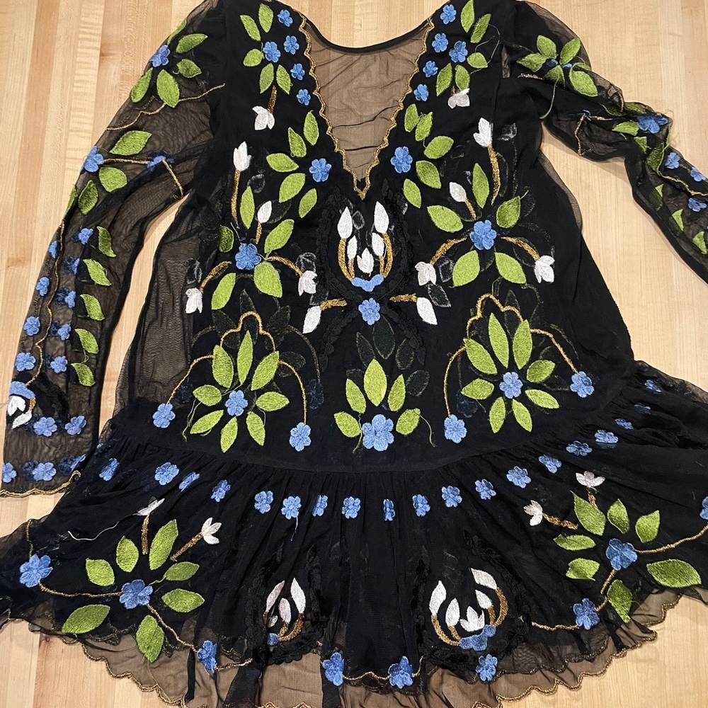 Free People Embroidered Black Dress